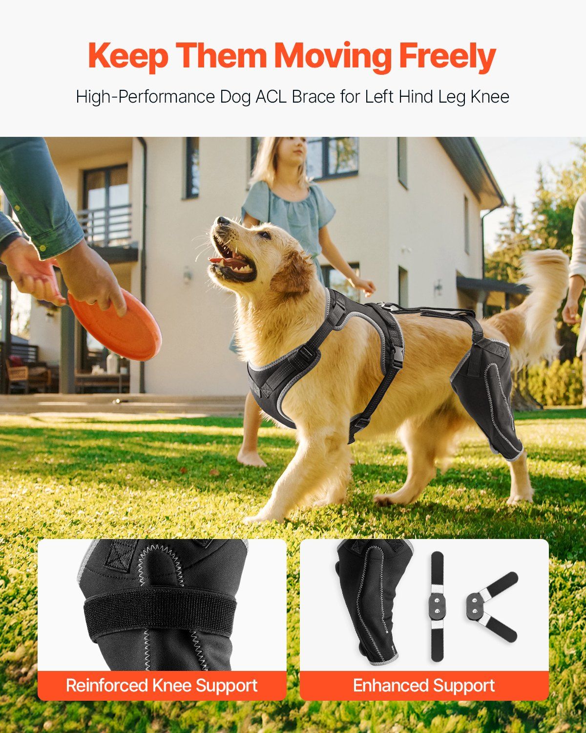 Dog Knee Brace for Left Leg Adjustable ACL Dog Leg Support Brace Pain Relief