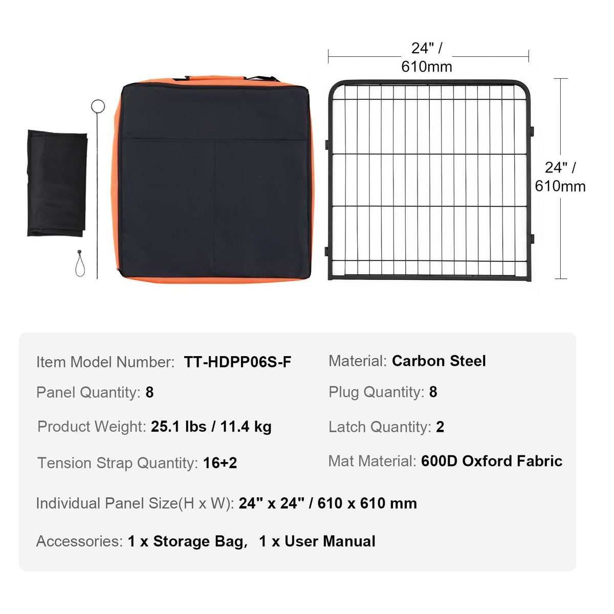 Dog Playpen, 8 Pcs 24 x 24 in Panels Foldable Metal Pet Exercise Pen, Dog Fence Indoor and Outdoor Pen with Door, Storage Bag and Bottom Pad, Pet Playpen for Dogs, Cats and Other Small Animals