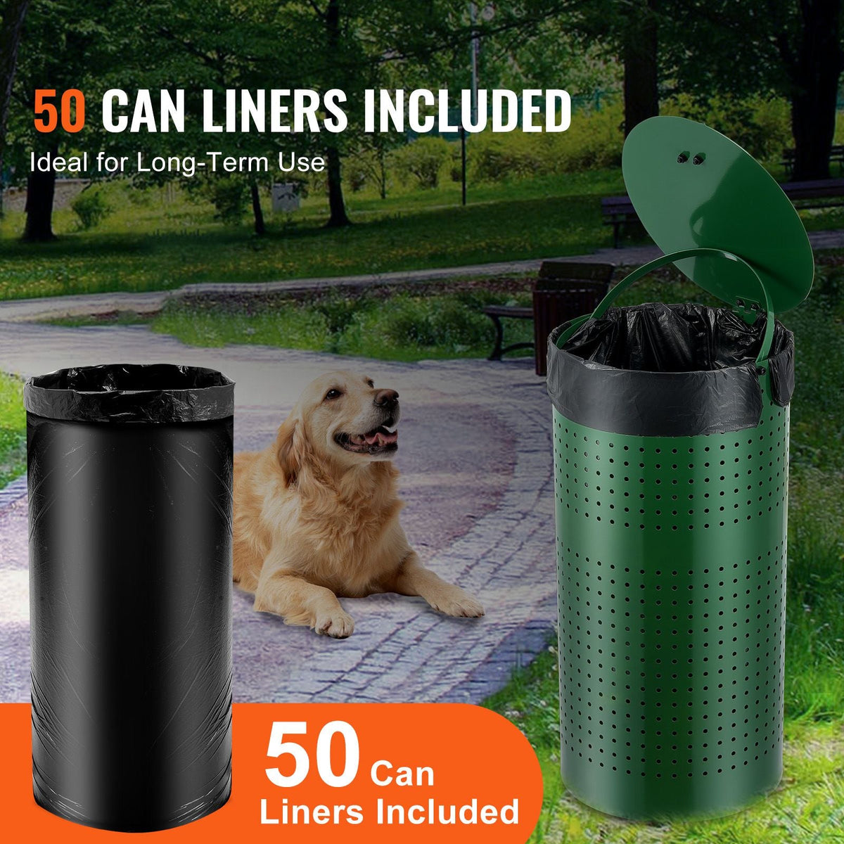 Dog Poop Trash Can with 50 Liner Bags, 11.5 Gallons Outdoor Dog Waste Bin with Lid & Liner Clip for Pet Waste Station, Dog Waste Disposal Container for Garden Backyard Park