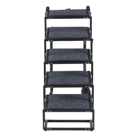 Dog Stairs for Car, 5 Steps Extra Wide Foldable Dog Ramp for Large Dogs with Non-Slip Rug Surface, Portable Lightweight Pet Ladder for Car, SUV, Truck, High Beds, Sofas, Support up to 200 lbs