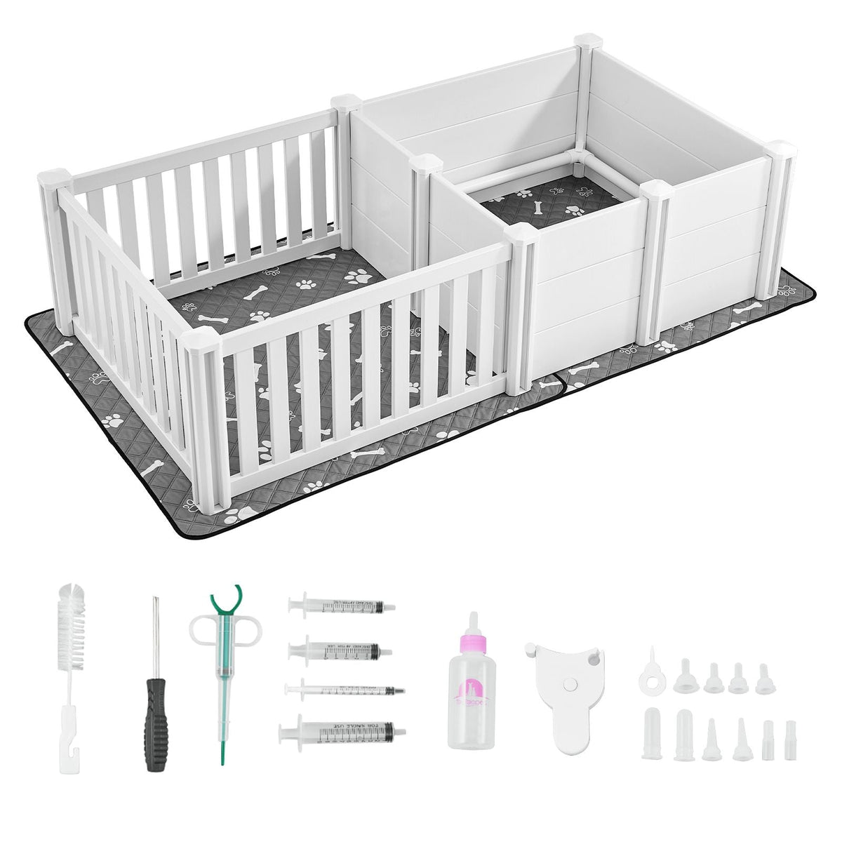 Dog Whelping Box, 73x38x19.7 in, Plastic Dog Whelping Pen with Adjustable Height Door, Puppy Playpen with Waterproof Pee Pad, Easy to Clean, Durable Indoor Pet Birth Kit for Medium Sized Dogs