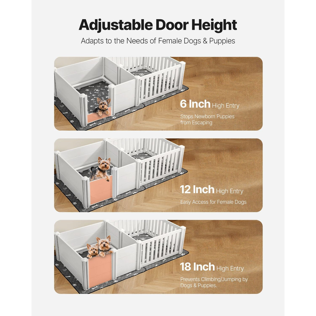 Dog Whelping Box, 73x38x19.7 in, Plastic Dog Whelping Pen with Adjustable Height Door, Puppy Playpen with Waterproof Pee Pad, Easy to Clean, Durable Indoor Pet Birth Kit for Medium Sized Dogs