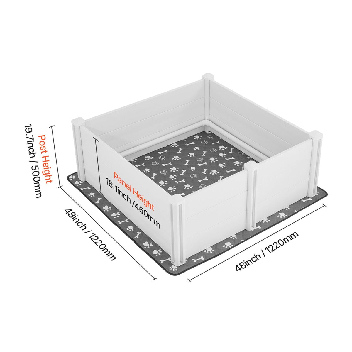 Dogs Whelping Box, 48 x 48 x 18.1 inch, Plastic PVC Puppies Playpen with Height Adjustable Door and Washable Pee Pad, Anti-Deformation Indoor Puppy Play Pen for Large Breed Dogs, Milk White