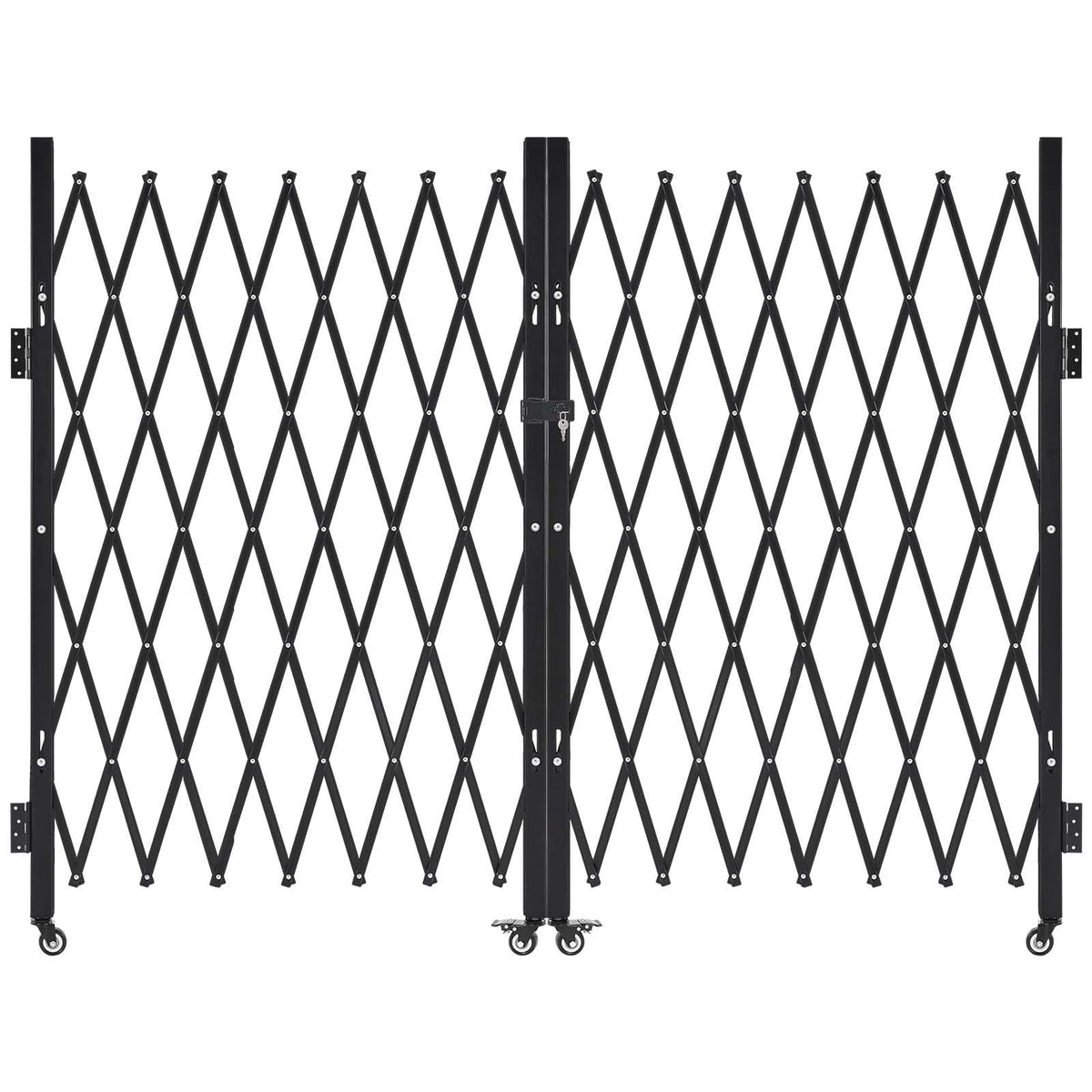 Double Folding Security Gate, Lockable Scissor Gate with 360° Swivel Casters, Outdoor Barricade Steel Retractable Gates, for Entry Security, Garage, Warehouse & Pool, 129.92 x 63.19 in (W x H)