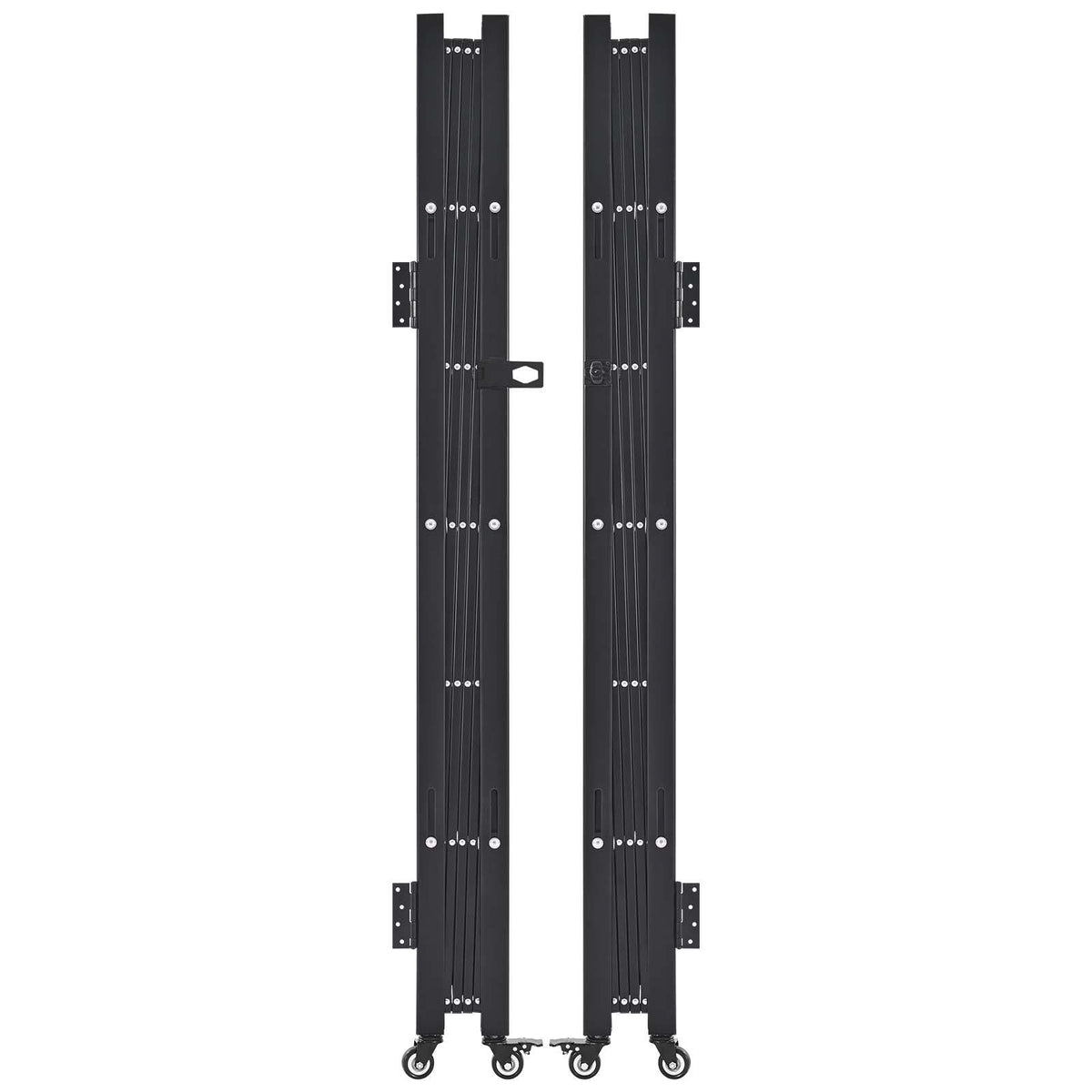 Double Folding Security Gate, Lockable Scissor Gate with 360° Swivel Casters, Outdoor Barricade Steel Retractable Gates, for Entry Security, Garage, Warehouse & Pool, 129.92 x 63.19 in (W x H)