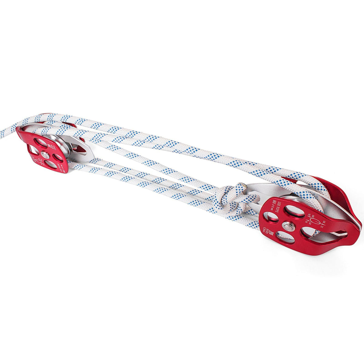 Double Pulley Block & Rope Kit, 1/2 inch x 98 ft Braided Line, Dual Pulley Rigging System, 35 kN Breaking Strength for Tower Work, Hoisting, Training & Outdoor Applications
