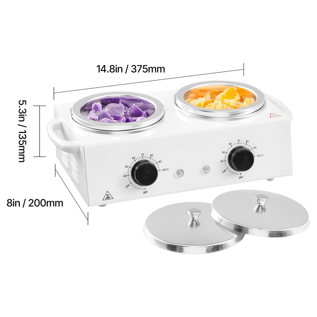 Double Wax Warmer, 1200ML Professional Dual Wax Warmer for Hair Removal, 32 - 212 F Adjustable Electric Waxing Heater Pot with 50PCS Waxing Sticks for Home Use, Beauty Salon, Spa