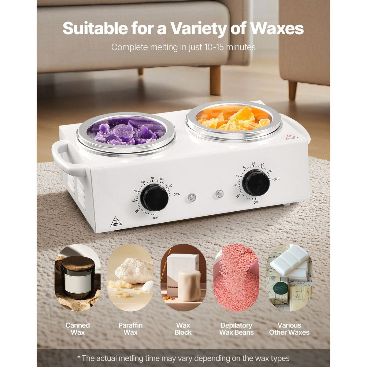 Double Wax Warmer, 1200ML Professional Dual Wax Warmer for Hair Removal, 32 - 212 F Adjustable Electric Waxing Heater Pot with 50PCS Waxing Sticks for Home Use, Beauty Salon, Spa