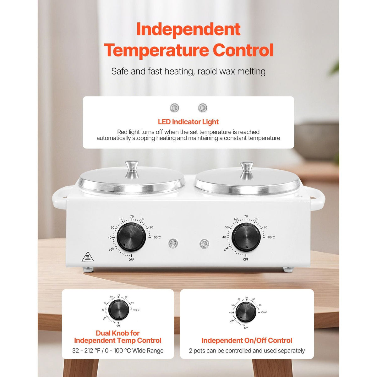 Double Wax Warmer, 1200ML Professional Dual Wax Warmer for Hair Removal, 32 - 212 F Adjustable Electric Waxing Heater Pot with 50PCS Waxing Sticks for Home Use, Beauty Salon, Spa