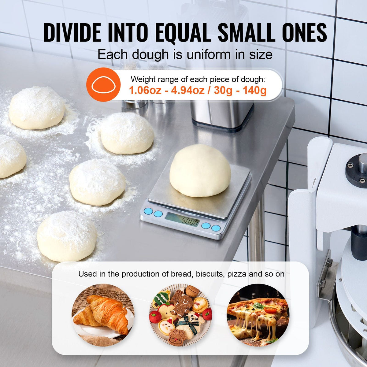 Dough Divider Rounder, 40PCS Manual Dough Equal Divider Machine, 1.06oz - 4.94oz Hand Press Dough Cutter with 304 Stainless Steel Tray and Blade, Bread Maker for Bakery, Restaurant, Commercial