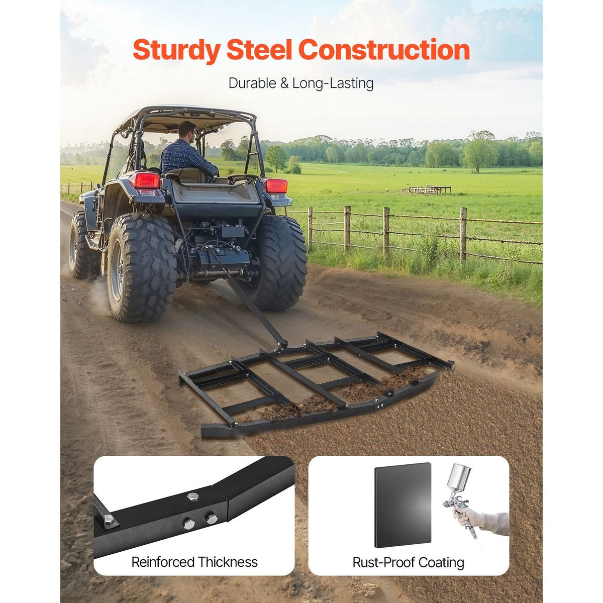 Drag Harrow, 84" Width Tow Behind Drag Harrow, Q235 Steel Driveway Grader with Adjustable Bars & Pin Hitch, Support up to 50 lbs, Tractor Driveway Harrow for ATVs, UTVs, Garden Lawn Tractors