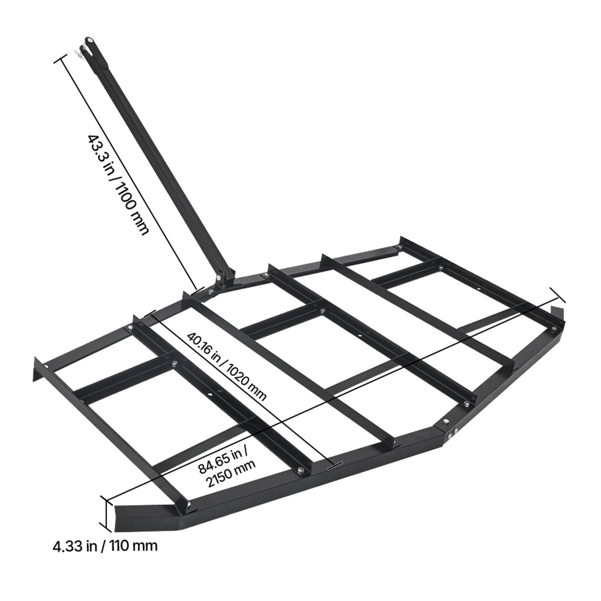 Drag Harrow, 84" Width Tow Behind Drag Harrow, Q235 Steel Driveway Grader with Adjustable Bars & Pin Hitch, Support up to 50 lbs, Tractor Driveway Harrow for ATVs, UTVs, Garden Lawn Tractors
