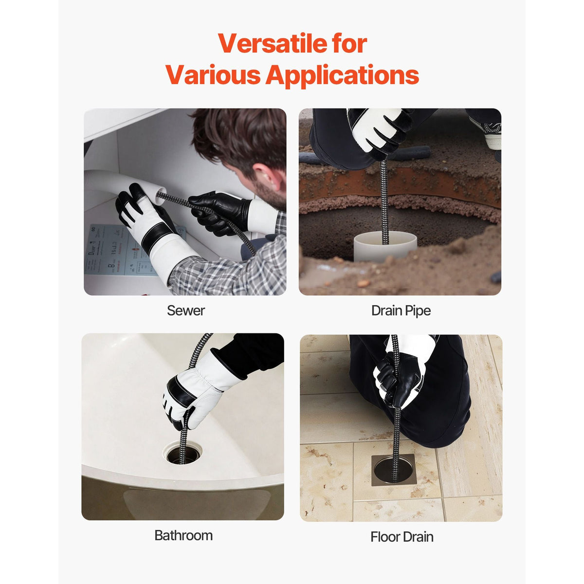 Drain Cleaner Machine 100 FT x 1/2 Inch, Auto Feed Sewer Snake Auger on Wheels, Portable Drain Cleaning Machine with 4 Cutters & Air-activated Foot Switch for 2" to 6" Pipes