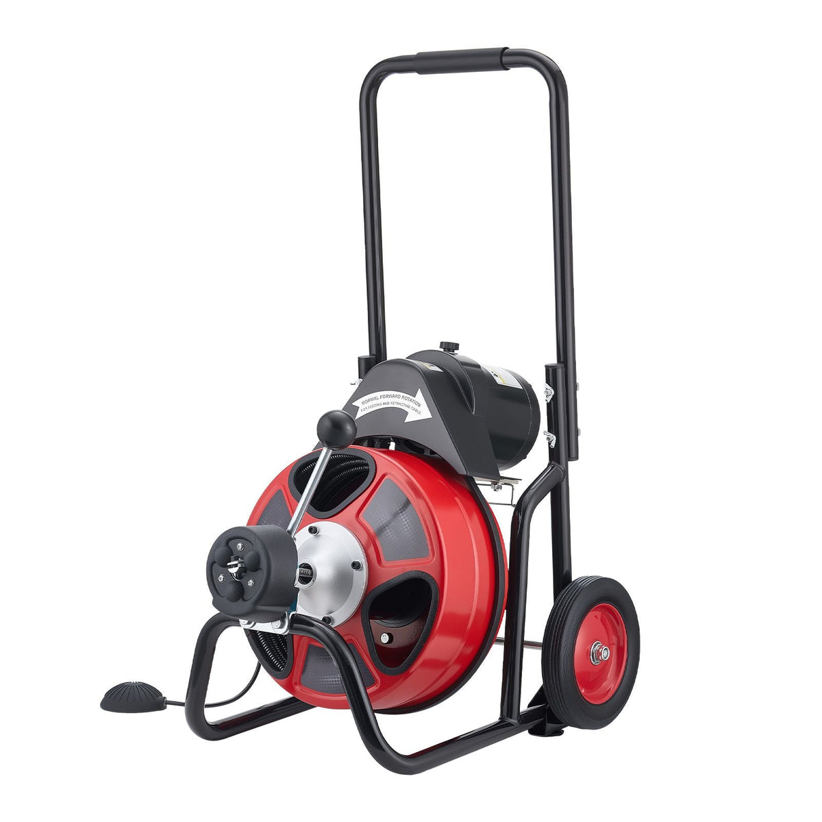 Drain Cleaner Machine 100 FT x 1/2 Inch, Auto Feed Sewer Snake Auger on Wheels, Portable Drain Cleaning Machine with 4 Cutters & Air-activated Foot Switch for 2" to 6" Pipes