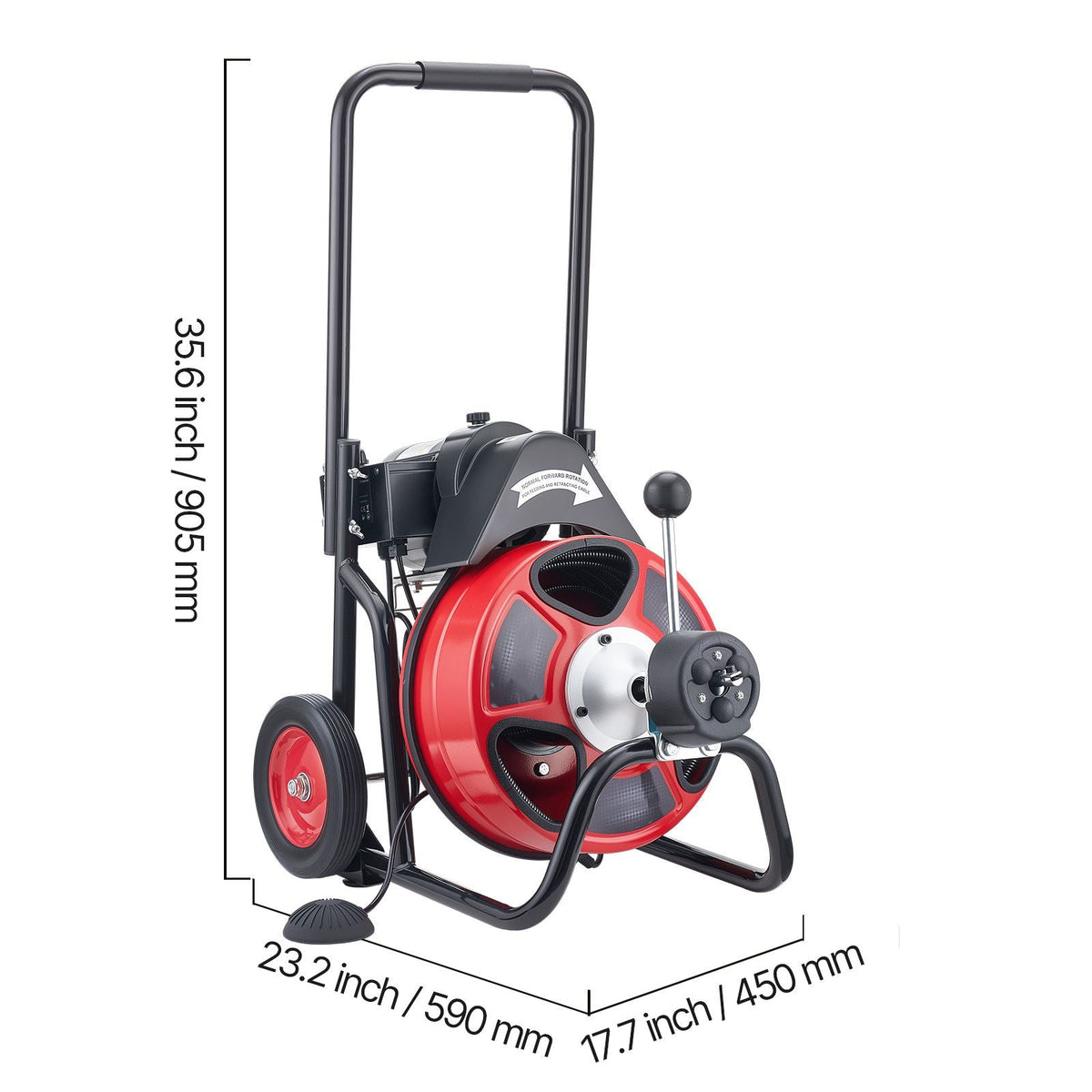 Drain Cleaner Machine 100 FT x 1/2 Inch, Auto Feed Sewer Snake Auger on Wheels, Portable Drain Cleaning Machine with 4 Cutters & Air-activated Foot Switch for 2" to 6" Pipes