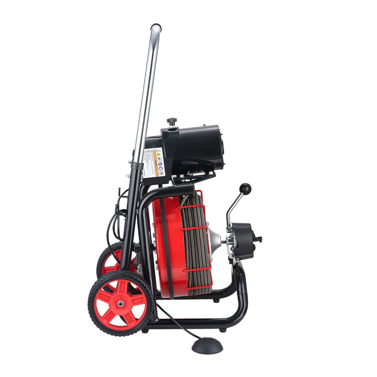 Drain Cleaner Machine 100 FT x 3/8 Inch, Auto Feed Sewer Snake Auger on Wheels - with 8 Cutters & Air-Activated Foot Switch for 2" to 4" Pipes