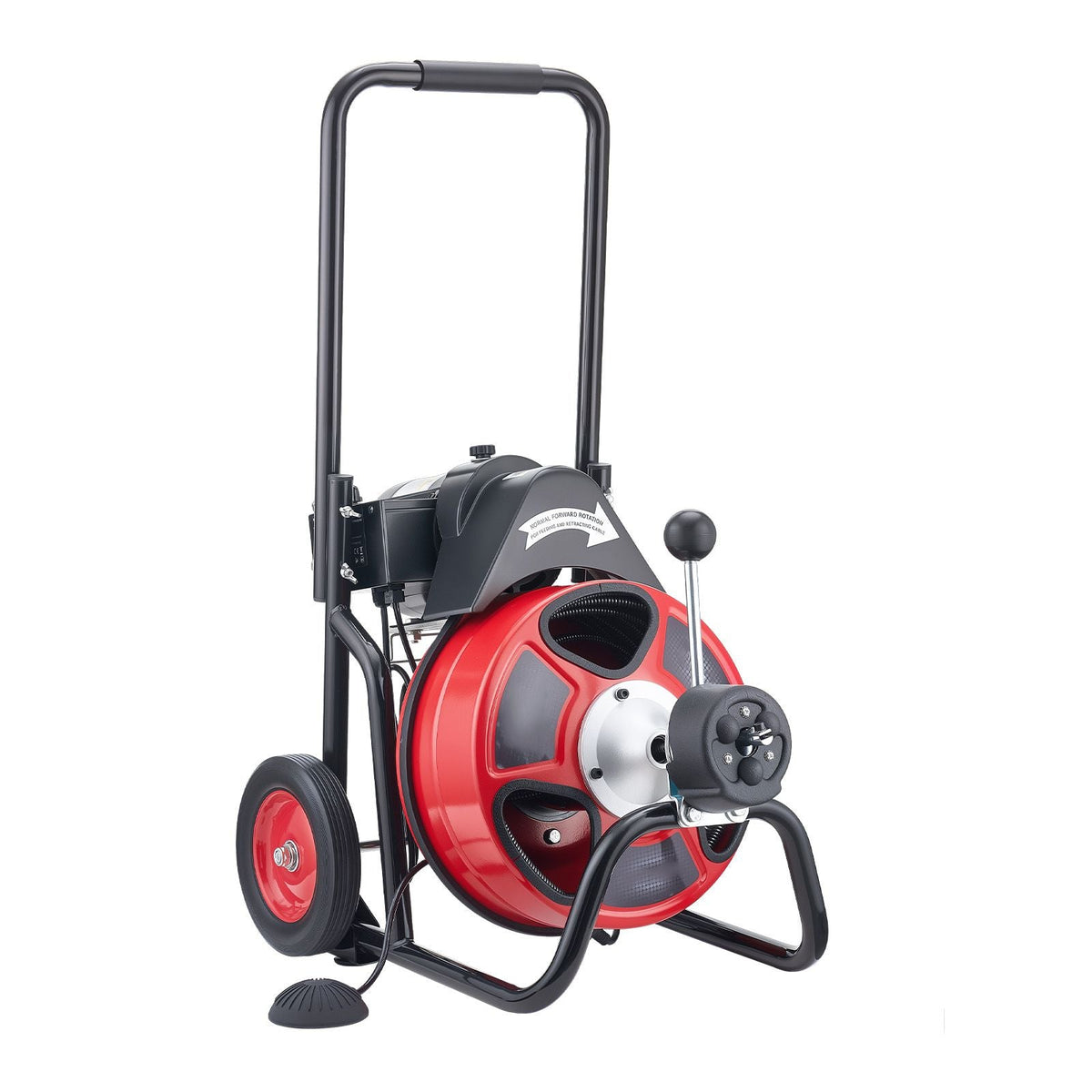 Drain Cleaner Machine 50 FT x 1/2 Inch, Auto Feed Sewer Snake Auger on Wheels, Portable Drain Cleaning Machine with 4 Cutters & Air-activated Foot Switch for 2" to 6" Pipes