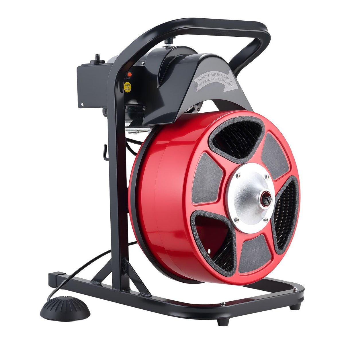 Drain Cleaner Machine 50 FT x 1/2 Inch, Manual Feed Sewer Snake Auger with 4 Cutters & Air-Activated Foot Switch for 2" to 6" Pipes