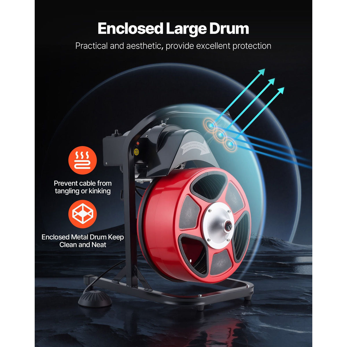 Drain Cleaner Machine 50 FT x 1/2 Inch, Manual Feed Sewer Snake Auger with 4 Cutters & Air-Activated Foot Switch for 2" to 6" Pipes