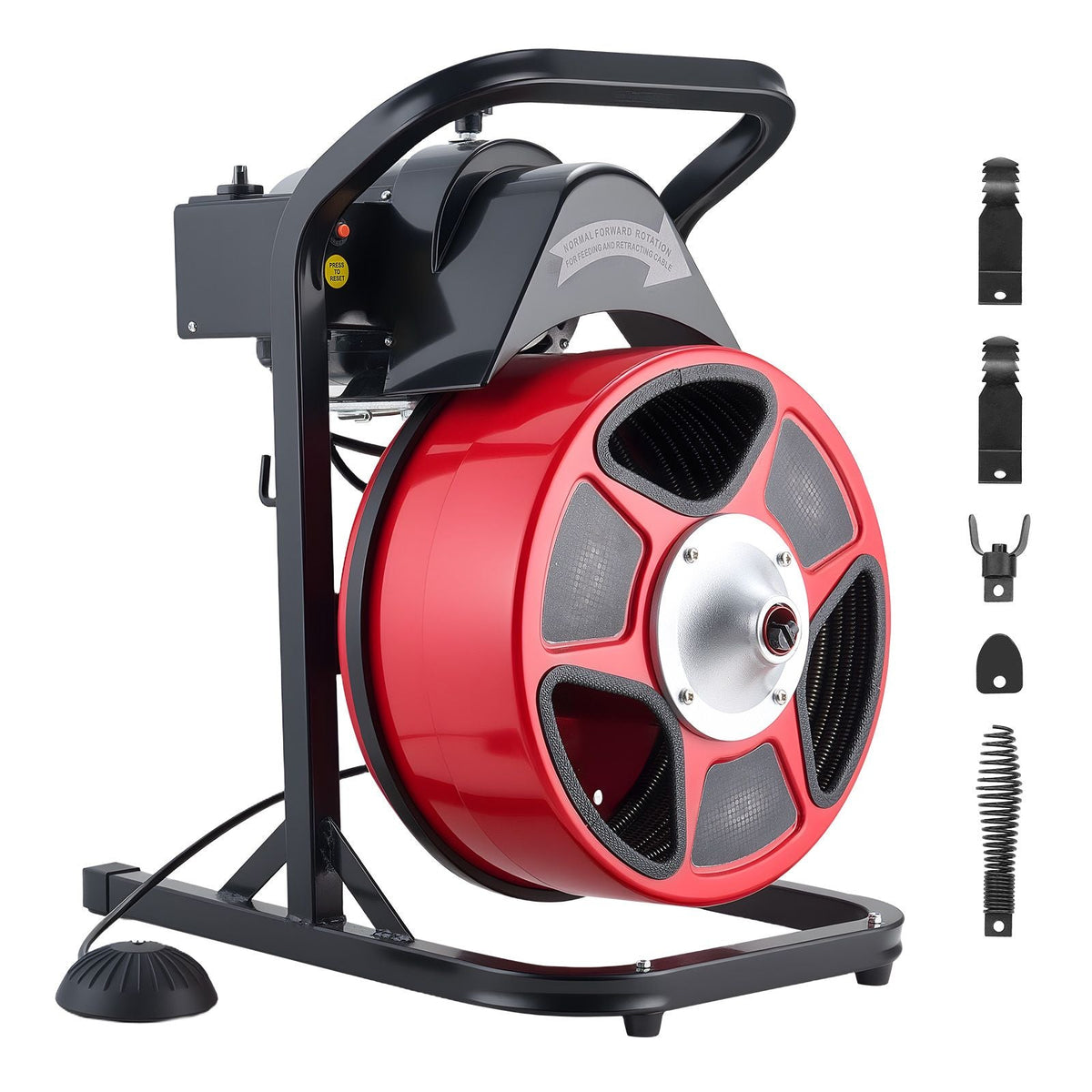 Drain Cleaner Machine 50 FT x 1/2 Inch, Manual Feed Sewer Snake Auger with 4 Cutters & Air-Activated Foot Switch for 2" to 6" Pipes