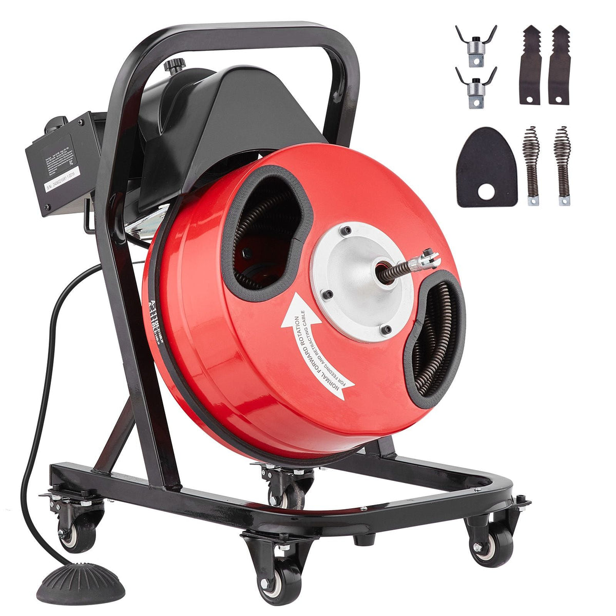 Drain Cleaner Machine 50FT x 1/2 Inch Manual Feed Snake Auger with Wheels