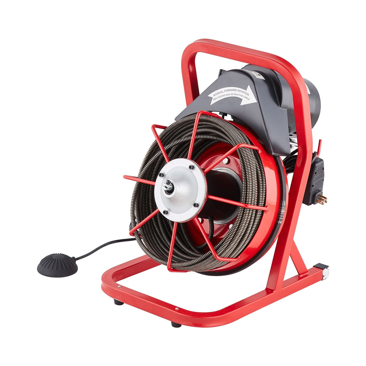 Drain Cleaner Machine 75FT x 3/8 Inch, Sewer Snake Auger Manual Feed, 250W Electric Drain Cleaning Machine with 4 Cutters & Air-activated Foot Switch for 2" to 4" Pipes