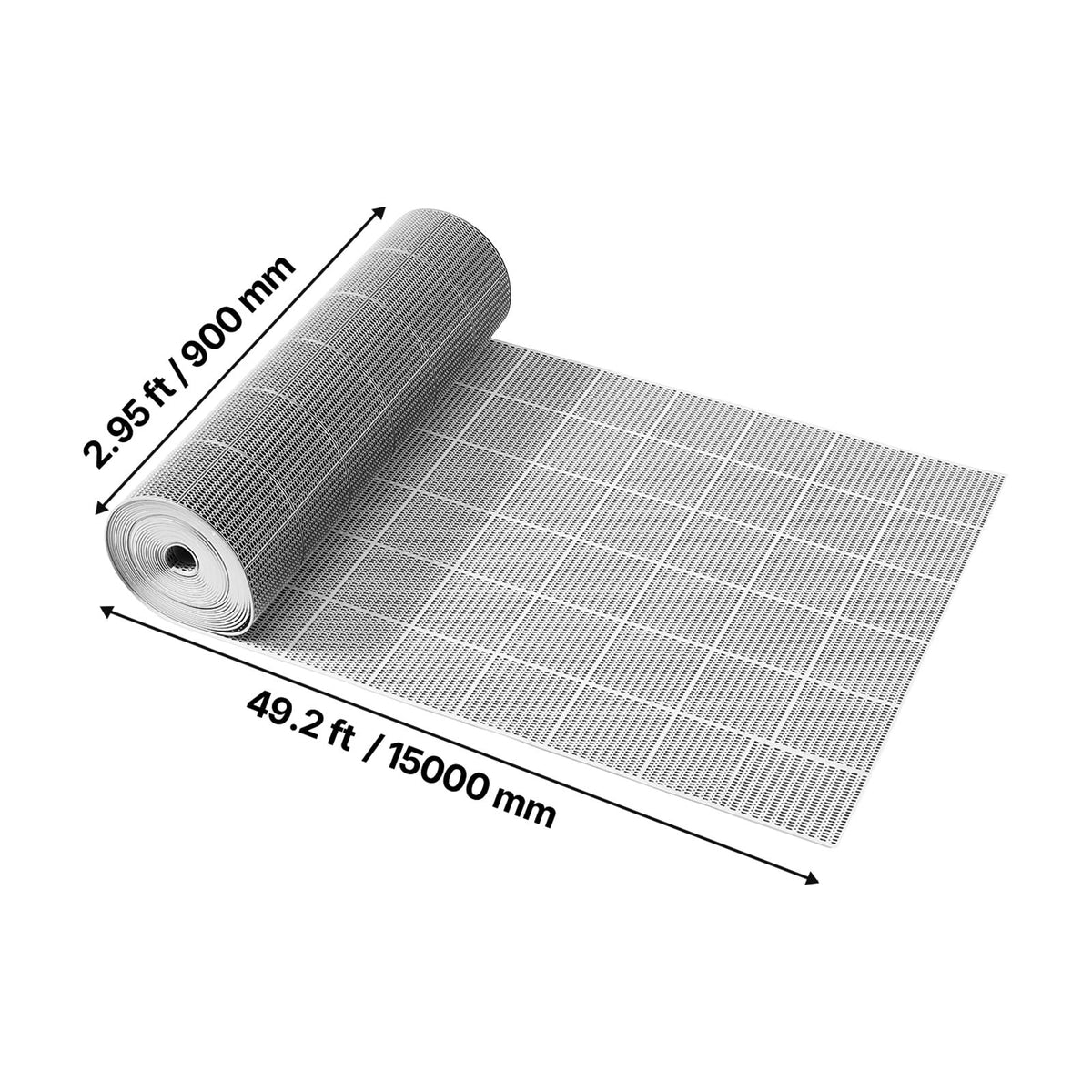 Drainage Mat, 3 x 50 ft, PVC Non Slip Commercial Floor Mat, Wet Area Water Drain Splash Matting Hollow Doormat Roll, for Outdoor Indoor Restaurant Swimming Pool Patio Bathroom Washroom, Gray