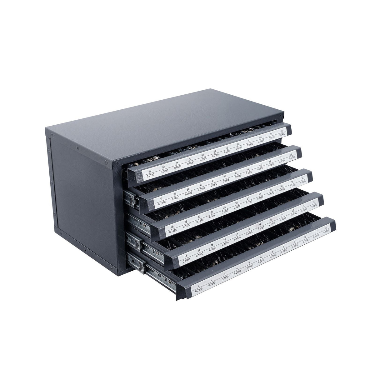 Drill Bit Dispenser Cabinet, Five-Drawer Drill Bit Organizer Cabinet for #1 to #60 Steel Drill Dispenser Organizer Cabinet with Labels, Stackable Drill Dispenser for Drill Bit Storage