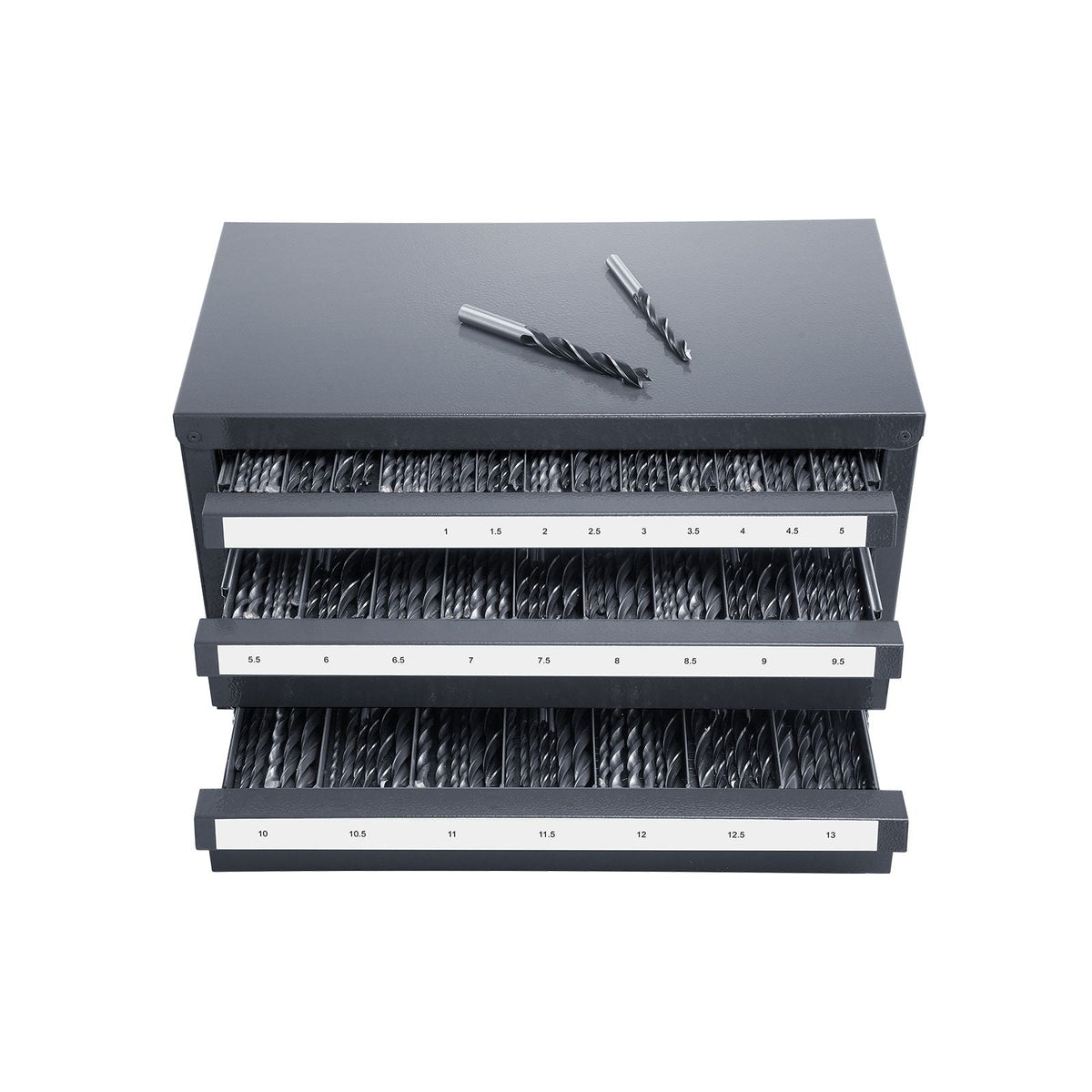 Drill Bit Dispenser Cabinet, Three-Drawer Drill Bit Organizer Cabinet for 1mm to 13mm, Steel Drill Dispenser Organizer Cabinet with Labels, Stackable Drill Dispenser for Drill Bit Storage