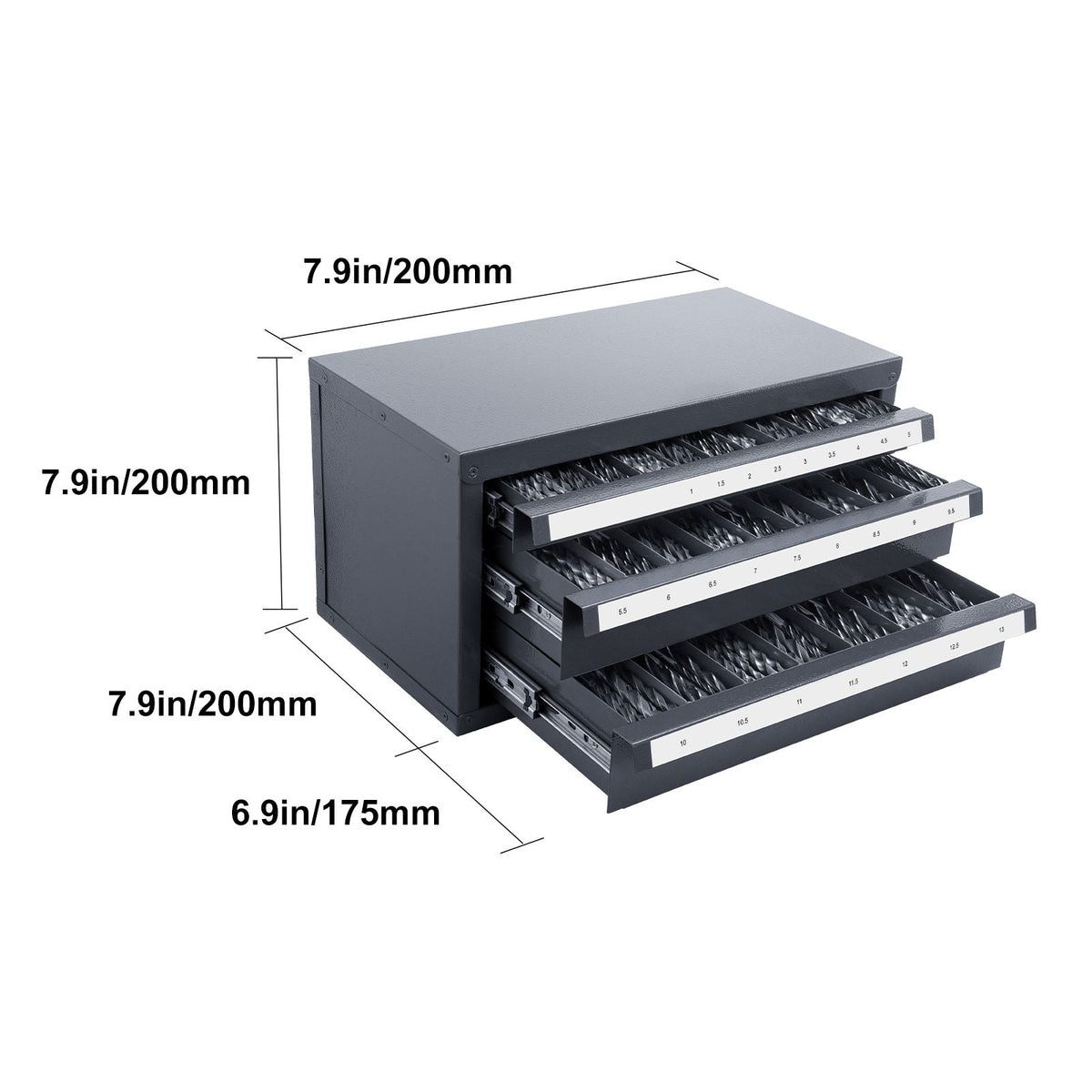 Drill Bit Dispenser Cabinet, Three-Drawer Drill Bit Organizer Cabinet for 1mm to 13mm, Steel Drill Dispenser Organizer Cabinet with Labels, Stackable Drill Dispenser for Drill Bit Storage