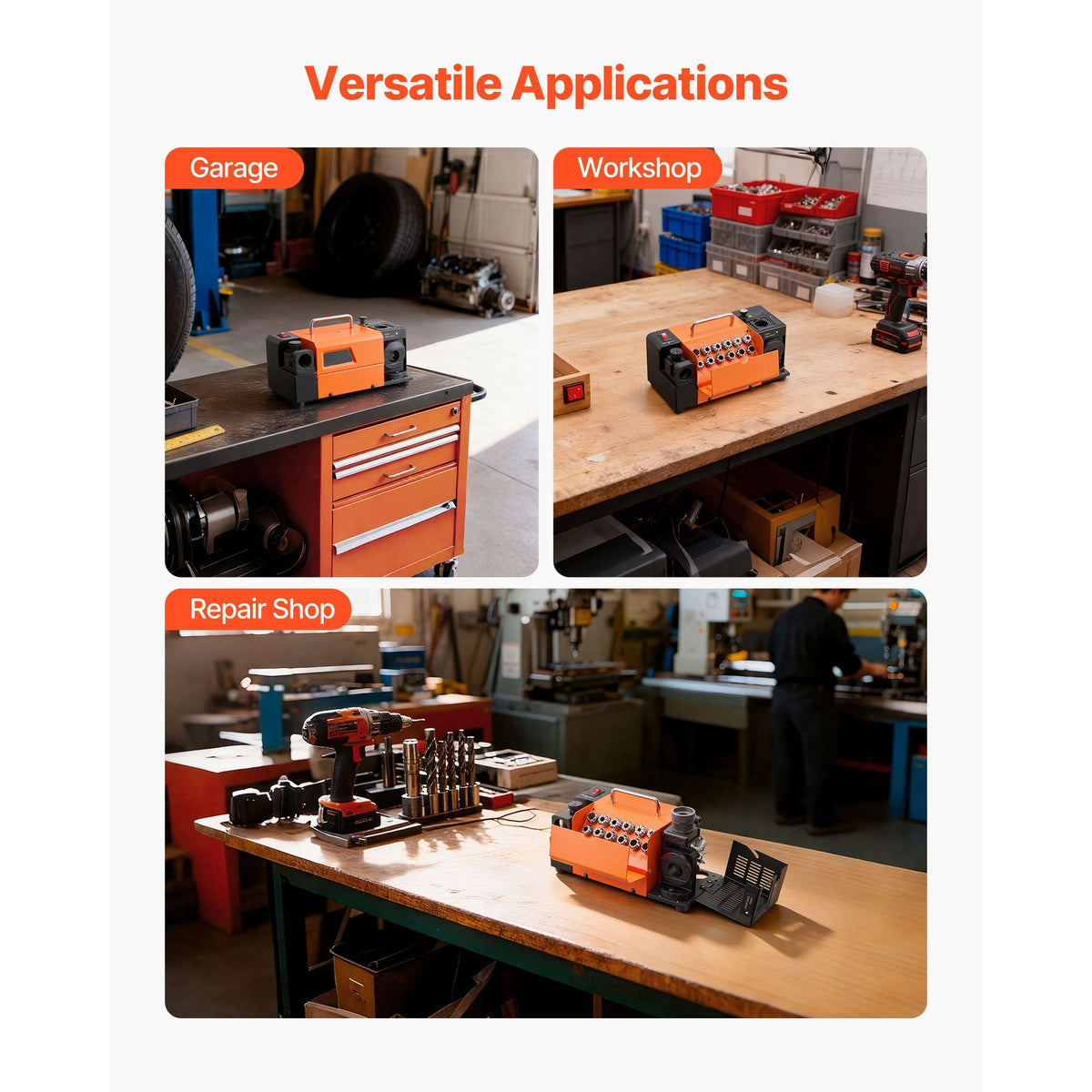 Drill Bits Sharpener MR-13B+, 3-15mm Drill Bit Grinder Sharpener with Adjustable Lip Relief Angle & 95°-135° Point Angle, 5800RPM High Speed Re-Sharpener with 13 Collets, CBN & SDC Wheels