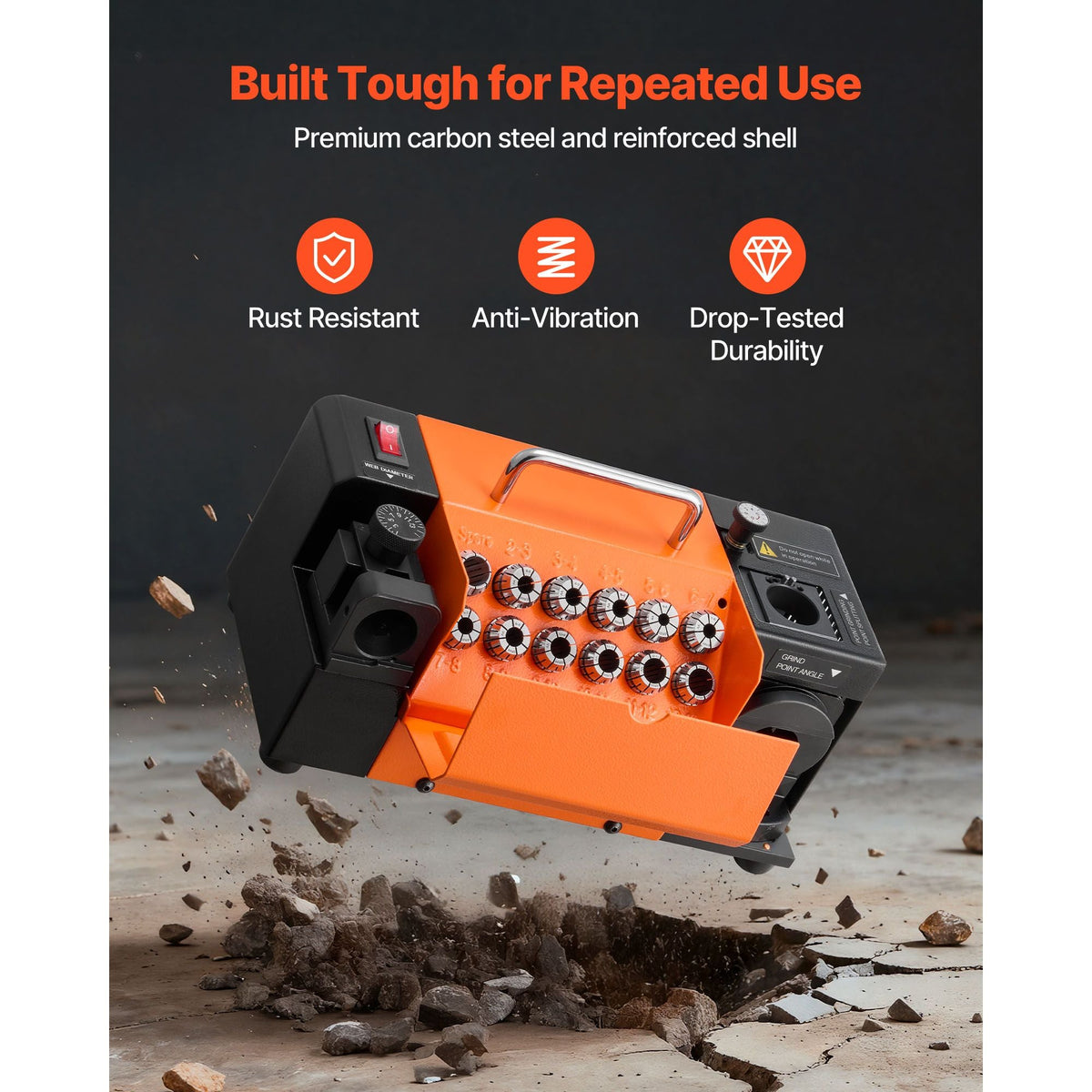 Drill Bits Sharpener MR-13B+, 3-15mm Drill Bit Grinder Sharpener with Adjustable Lip Relief Angle & 95°-135° Point Angle, 5800RPM High Speed Re-Sharpener with 13 Collets, CBN & SDC Wheels