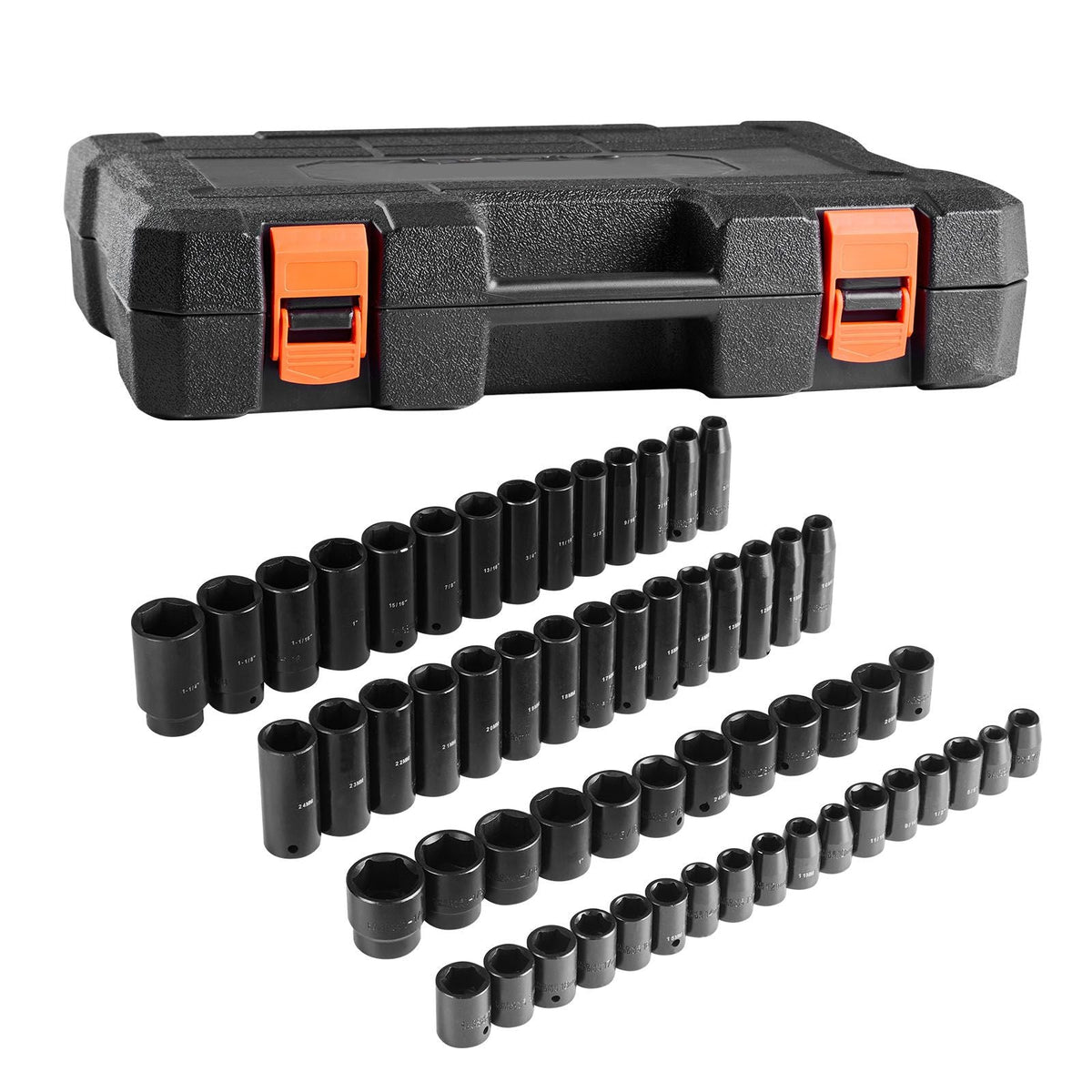 Drive Impact Socket Set 1/2" - 65PCS Deep & Standard Socket Set SAE 3/8" to 1-1/4" and Metric 10-24mm, 6 Point CR-V & Cr-Mo Alloy Steel for Auto Repair - Easy-to-Read Size Markings, Storage Case