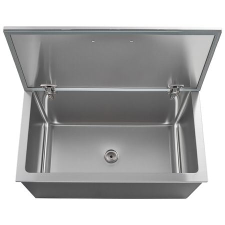 Drop in Ice Chest, 28"L x 16"W x 17"H Stainless Steel Drop in Cooler, 87.6 Quart Commercial Ice Bin with Flip Lid for Outdoor Kitchen Patio Bar, Drain-pipe Set Included, for Cold Wine Beer