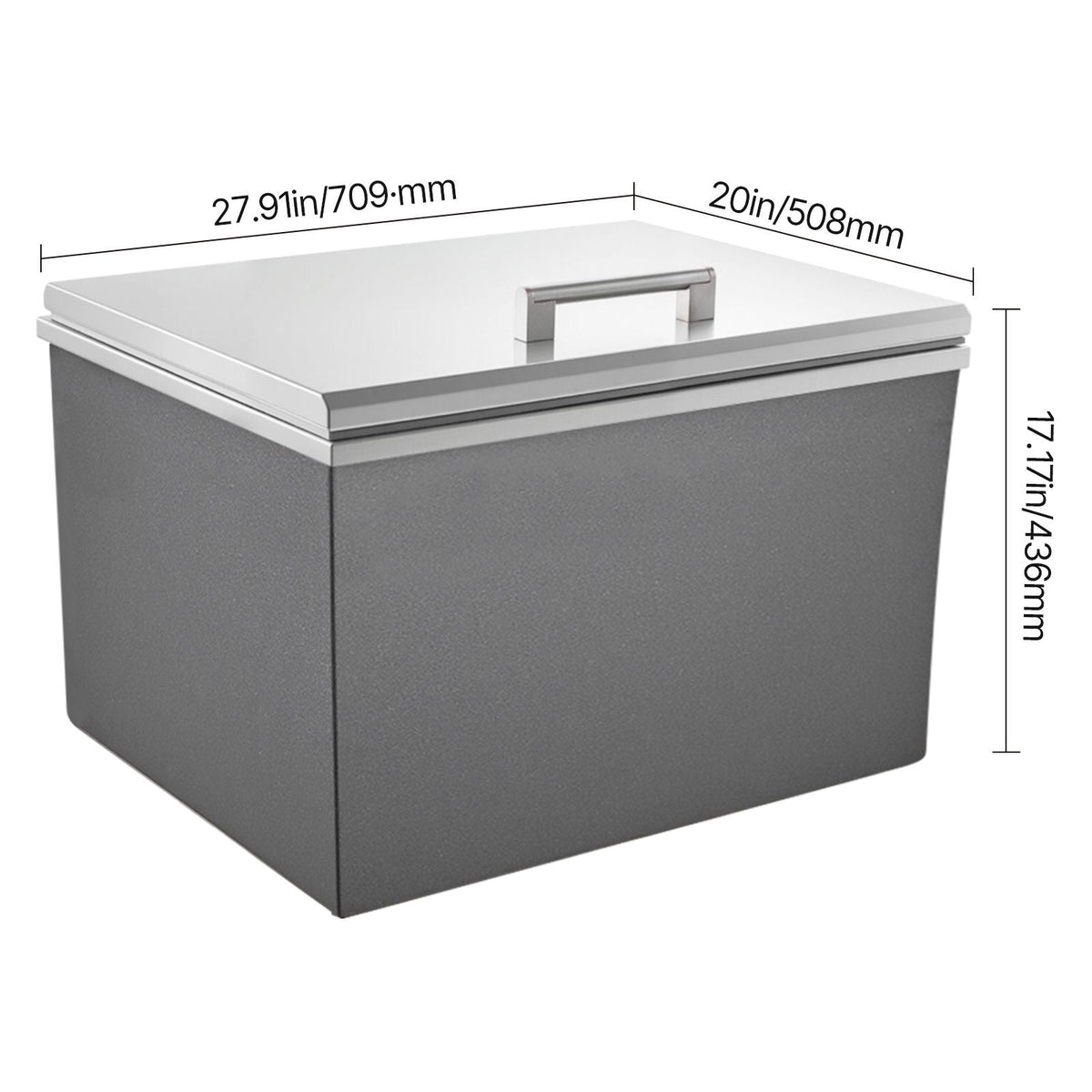 Drop in Ice Chest, 28"L x 20"W x 17"H Stainless Steel Drop in Cooler, 113.7 Quart Commercial Ice Bin with Flip Lid for Outdoor Kitchen Patio Bar, Drain-pipe Set Included, for Cold Wine Beer