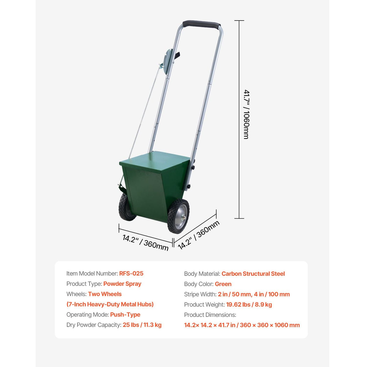 Dry Line Marker, 2-Wheel, 2 or 4 in Lines, Field Dry Line Chalker, Adjustable Line Marker, with Rubber Adjustment Handle, 25 lbs Large Powder Capacity, for Baseball and Softball Infield, Green