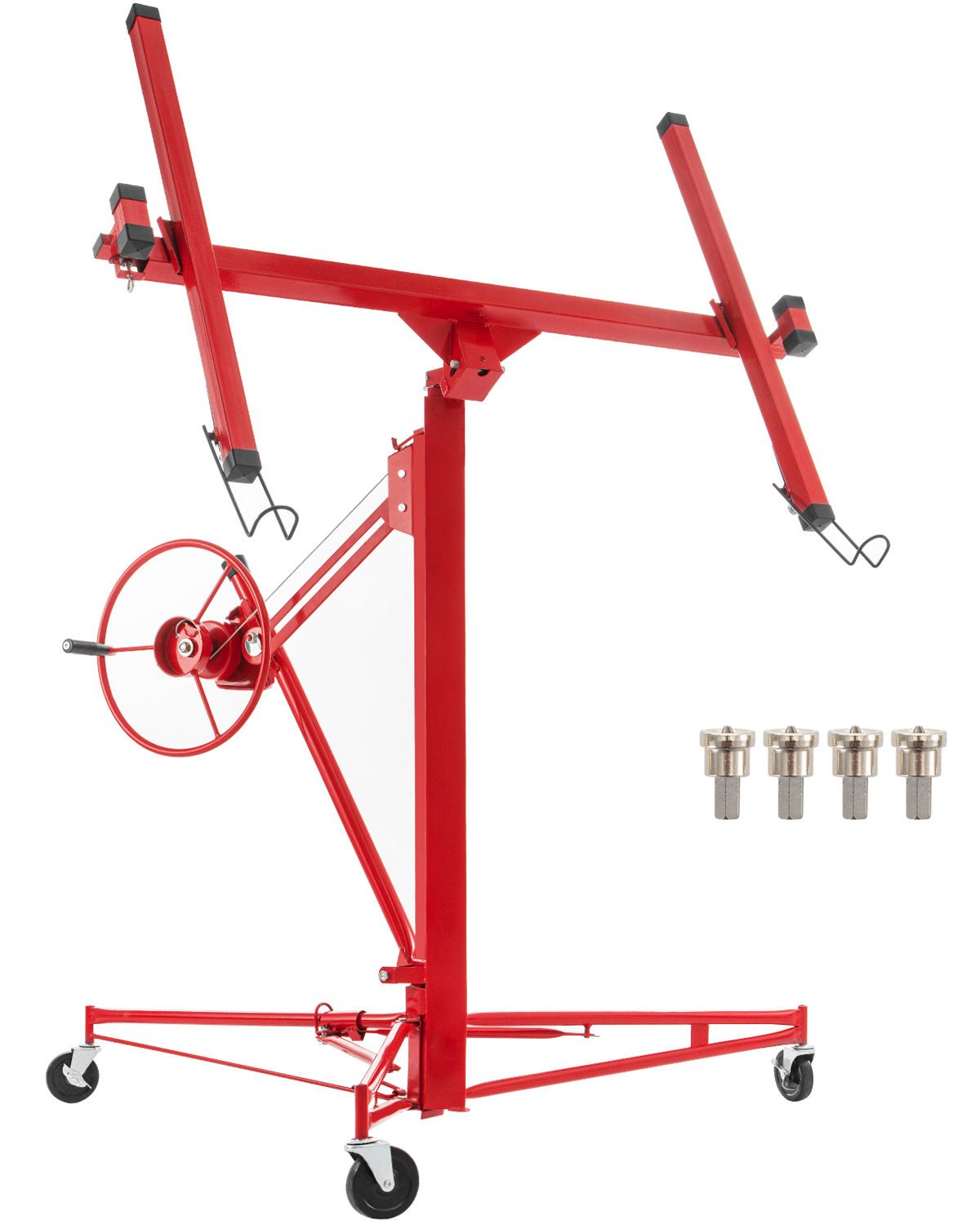 Drywall Rolling Lifter Panel, 16ft Sheetrock Lift Drywall Lift, 150lb Weight Capacity Panel Hoist Jack Tool, Steel Material with Telescopic Arm & 3 Lockable Wheels, 48x192 in Plasterboard Size