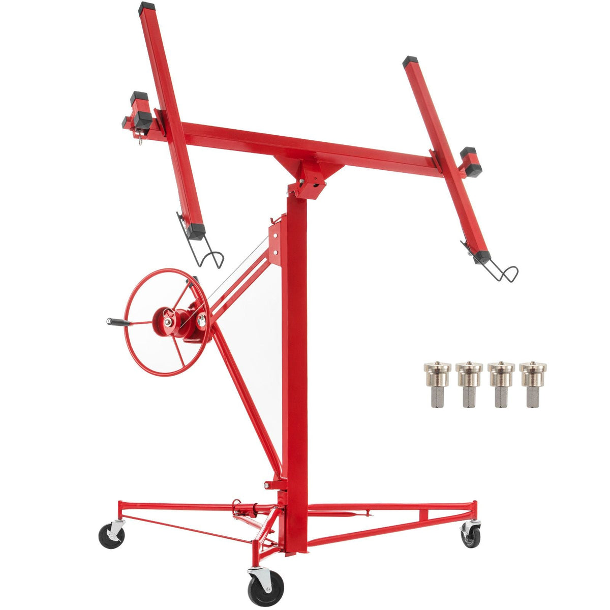 Drywall Rolling Lifter Panel, 16ft Sheetrock Lift Drywall Lift, 150lb Weight Capacity Panel Hoist Jack Tool, Steel Material with Telescopic Arm & 3 Lockable Wheels, 48x192 in Plasterboard Size
