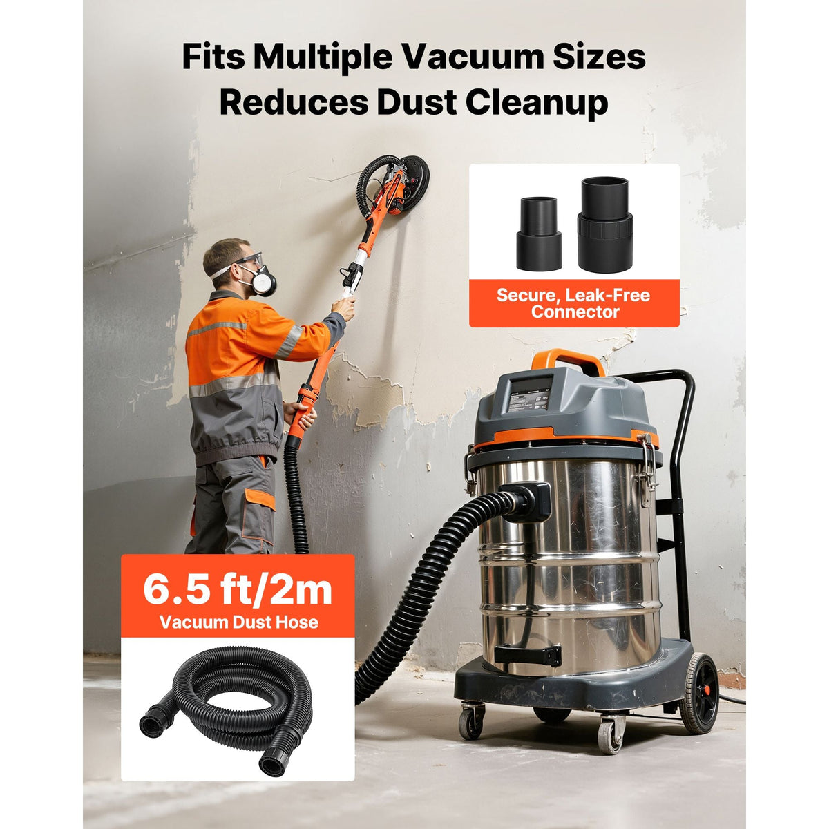 Drywall Sander, 850W Electric Drywall Sander, Popcorn Ceiling Removal Tool with 5 Variable Speed 800-1700 RPM, Double-Deck LED Light, Foldable & Extendable Handle, 15 Sanding Discs, Dust Hose
