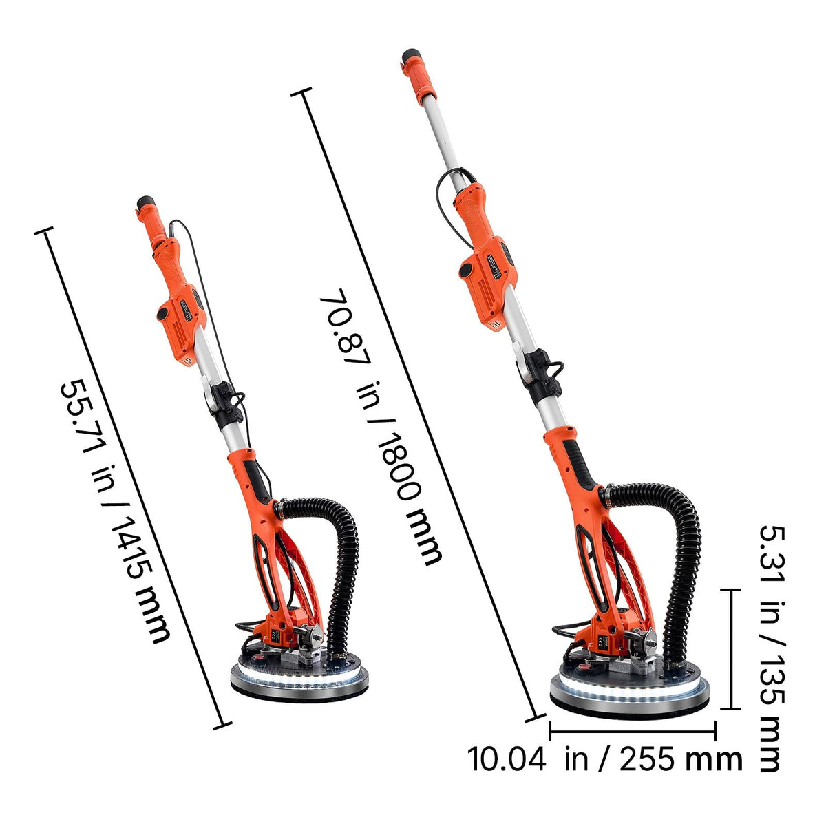 Drywall Sander, 950W Electric Drywall Sander, Popcorn Ceiling Removal Tool with 7 Variable Speed 1000-2300 RPM, Double-Deck LED Light, Foldable & Extendable Handle, 15 Sanding Discs, Dust Hose
