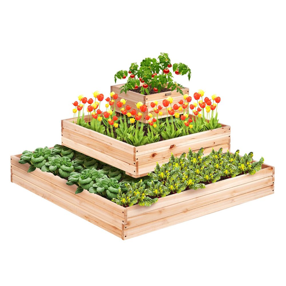 Wooden Raised Garden Bed Planter Box 44.5x44.5x20.1" Flower Vegetable Herb