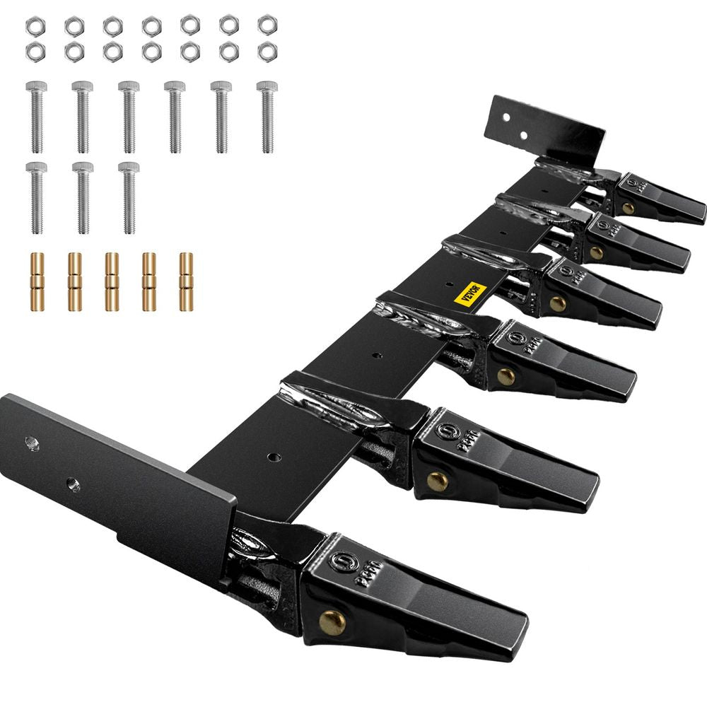 Bucket Tooth Bar, 48'' Inside Bucket Width Tractor Bucket Teeth, 9.84'' Teeth Space Tooth Bar for Loader Bucket 23TF, Bolt on Tooth Bucket Enables Penetration of Compacted Soil
