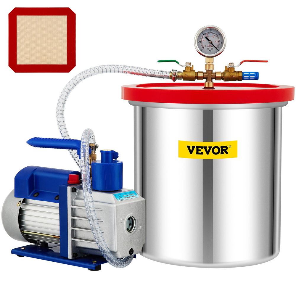 Vacuum Chamber with Pump, 5 Gallon Chamber, 5CFM 1/3 HP Single Stage Rotary Vane Vacuum Pump, 110V HVAC Air Tool Set for Stabilizing Wood, Degassing Silicones, Epoxies and Essential Oils
