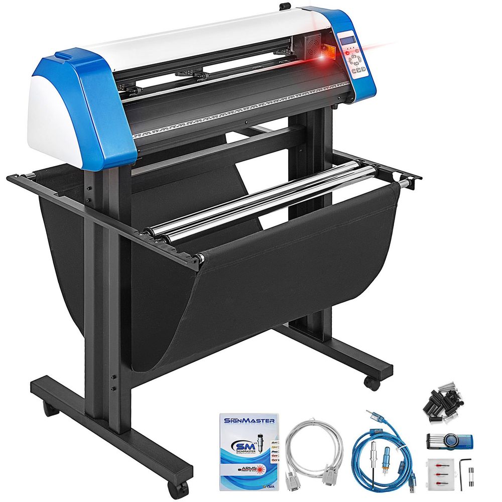 Vinyl Cutter 34 Inch Vinyl Cutter Machine Semi-Automatic DIY Vinyl Printer Cutter Machine Manual Positioning Sign Cutting with Floor Stand Signmaster Software