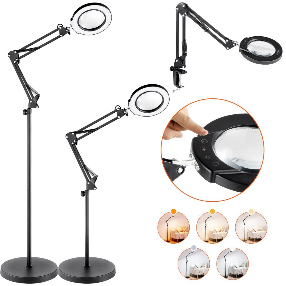 5X Floor Magnifying Glass with Light and Stand LED 5 Color Modes 3-in-1