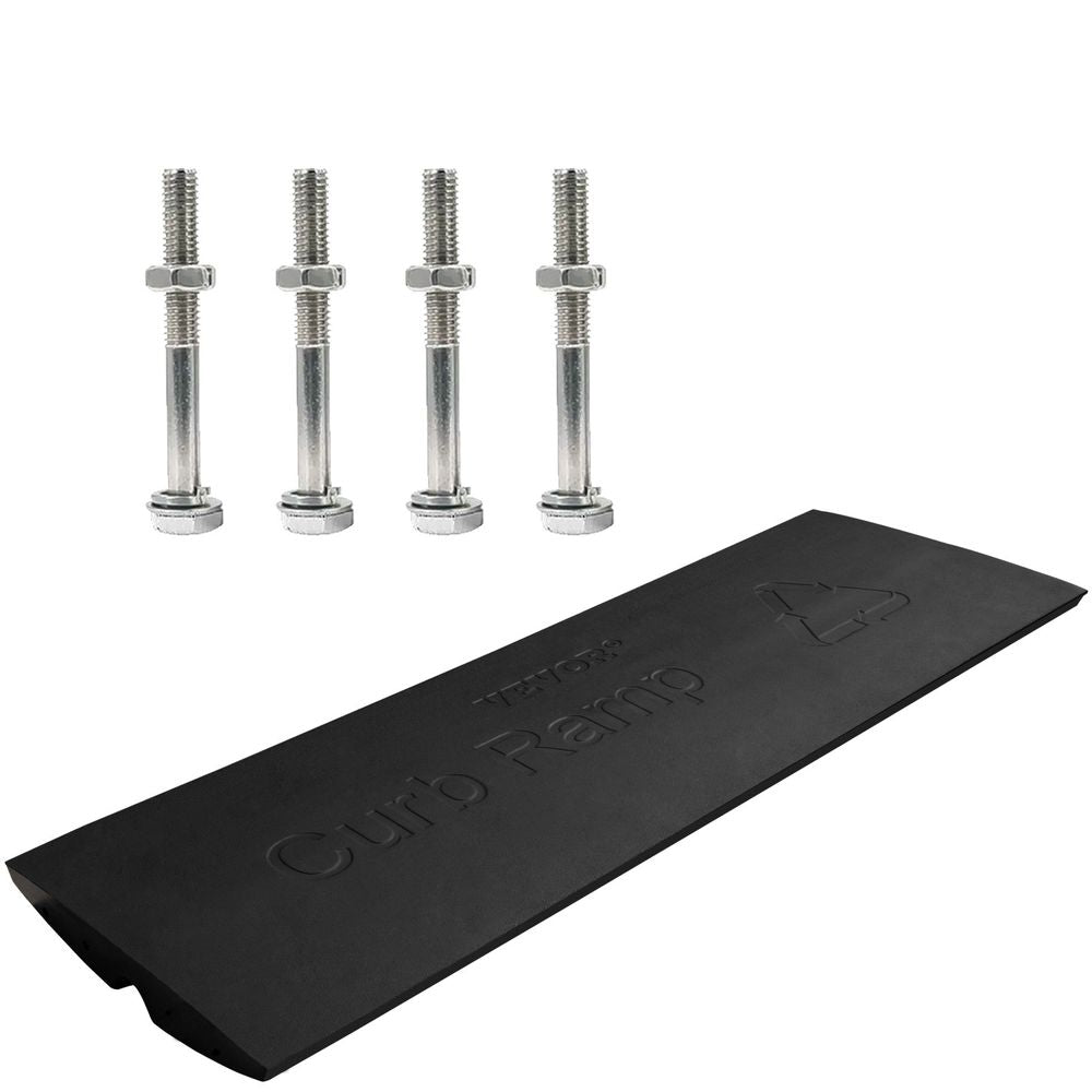Curb Ramp, 1 Pack Rubber Driveway Ramps, Heavy Duty 32000 lbs Weight Capacity Threshold Ramp, 2.6 inch High Curbside Bridge Ramps for Loading Dock Garage Sidewalk, Expandable Full Ramp Set