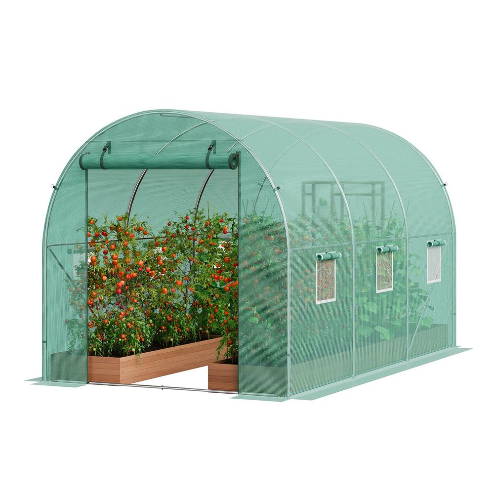Walk-in Tunnel Greenhouse 11.32x6.4x6.3ft Galvanized Frame PE Cover Green