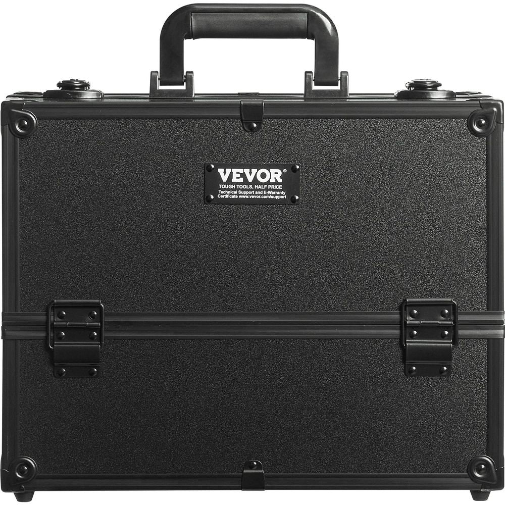 Makeup Train Case 14.6 inch Large Portable Cosmetic Case, 6 Tier Trays Professional Makeup Storage Organizer Box Make Up Carrier with Handle And Strap Travel Case for Women and Girls - Black