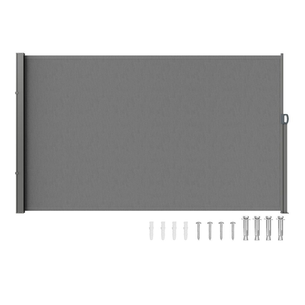 Retractable Side Awning, 63''x 118'' Outdoor Privacy Screen, 180g Polyester Water-proof Retractable Patio Screen, UV 30+ Room Divider Wind Screen for Patio, Backyard, Balcony, Gray