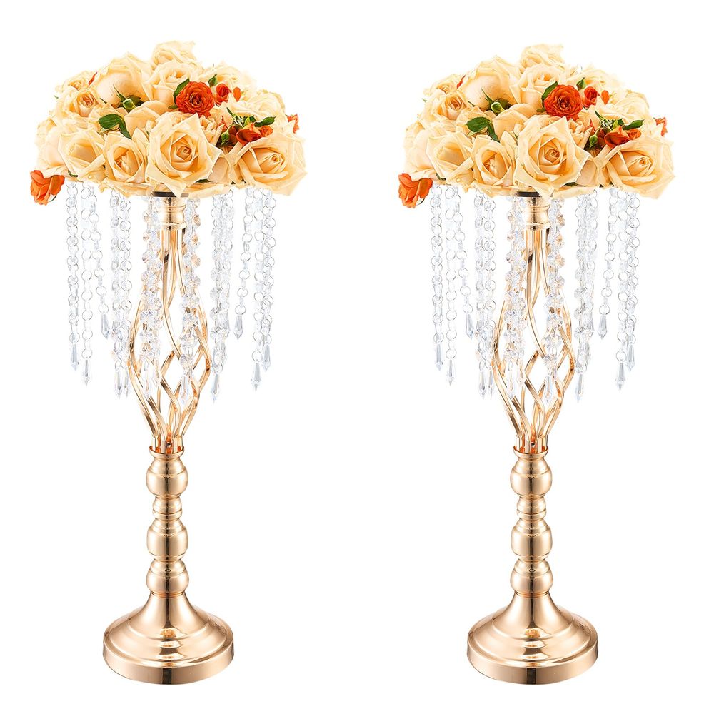 2PCS 55cm/21.65' Tall Crystal Wedding Flower Stand Vase for Party Decor